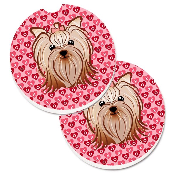 Carolines Treasures Yorkie Yorkishire Terrier Hearts Cup Holder Car Coasters - Set of 2 BB5274CARC - main